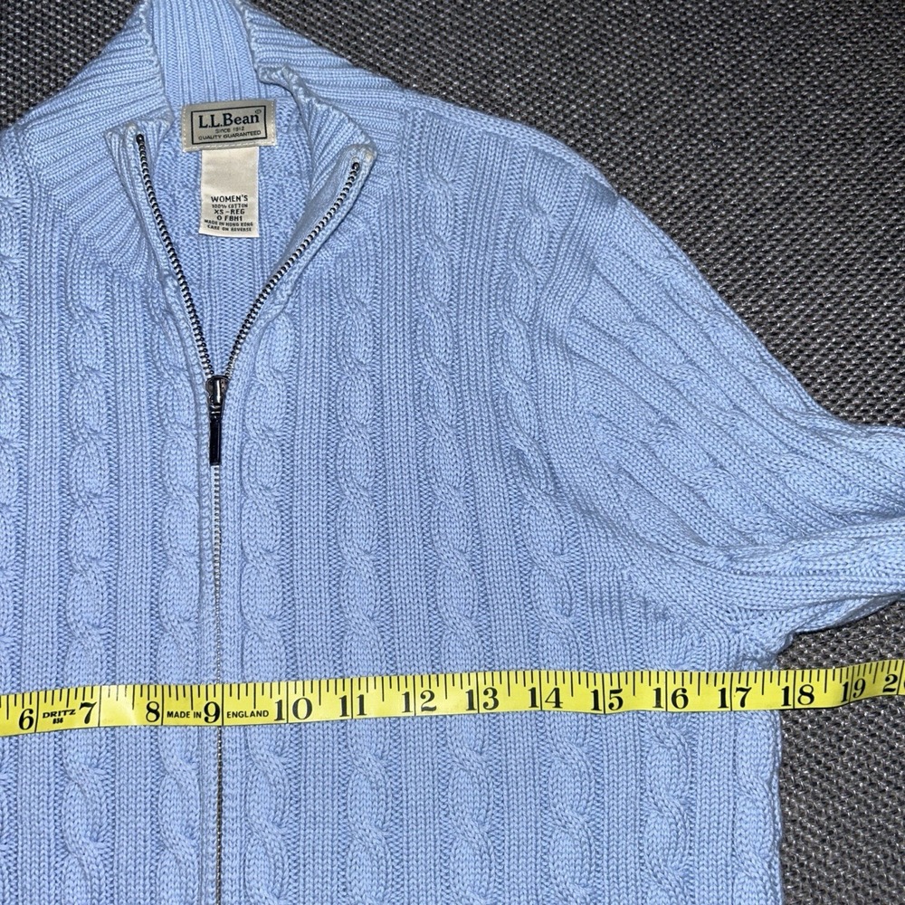 L.L. Bean Women's Light Blue Cable Knit Full Zip Sweater Size XS Vintage 90s VTG - Picture 5 of 7